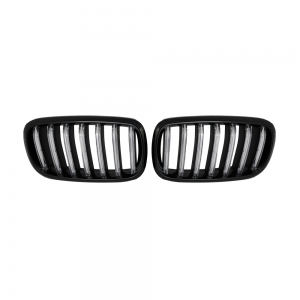 Single Slat+Shiny Black+LED White Bar Front Grille for BMW X5(F15) X6(F16), ABS